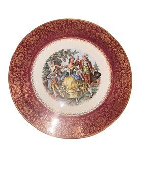 Vintage Salem China Imperial Service Plate With 23K Gold Trim & Victorian Scene